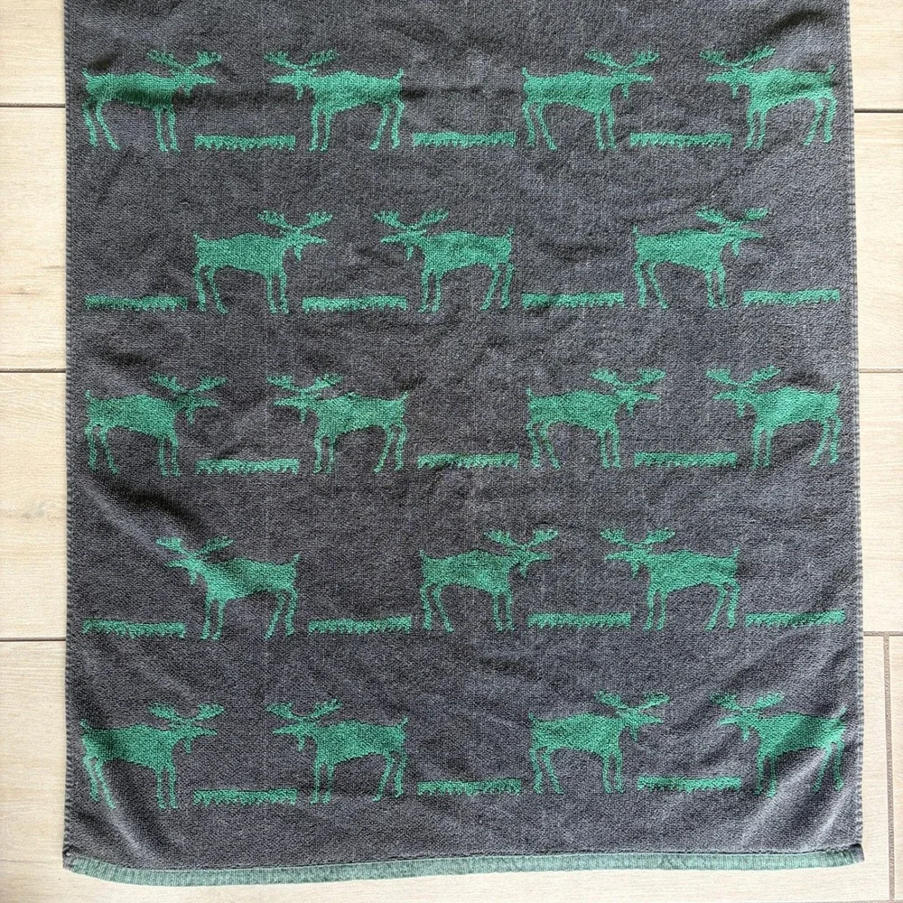 Vintage Kimlor Mills Green Grey Moose Bath Towel Rustic Lodge Cabin Decor 23x46
